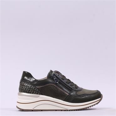 Remonte Lace Wedge Trainer With Side Zip - Forest Green